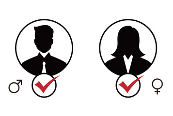 Silhouette of a businessman and woman. Black and white icons of male and female. Gender illustration