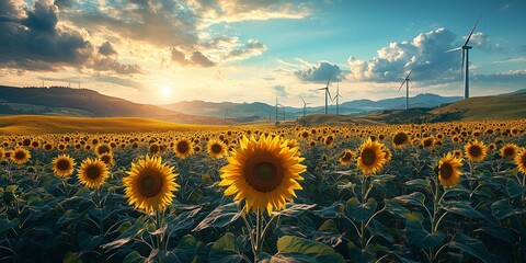 Fototapeta premium Vibrant Sunflower Field Under a Bright Sky