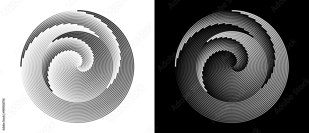 Wall mural abstract background with lines in circle. art design spiral as logo or icon. a black figure on a whi