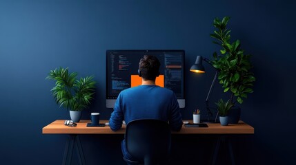 Fototapeta premium Focused Programmer Working in Modern Home Office