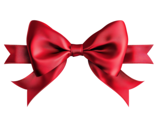Red satin bow with ribbons on a white isolated background. transparent background
