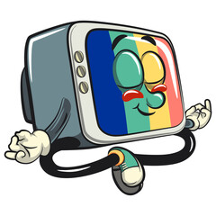 vintage tv monitor cartoon character mascot retro vector design meditating, work of hand drawn