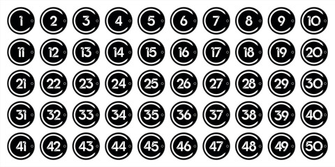 Numbers, 1 to 50 premium circle black and white centigrade logo