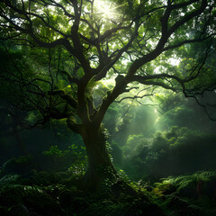 Fototapeta premium Forest with Lush Green Undergrowth - Peaceful Woodland Landscape