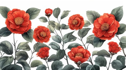 Design Pop Color illustrations of Camellia in collection ,with bold lines and simple design, placed on a white background 