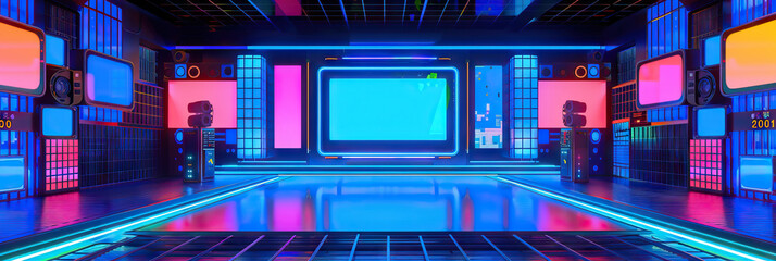 Vibrant Blue Game Show Spectacular: Retro Backdrop