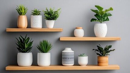 Modern Wall Shelves with Greenery in Minimalist Style