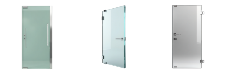 Modern glass door designs showcasing transparency, elegance, and style for contemporary interiors and architecture. on transparent cutout, PNG file