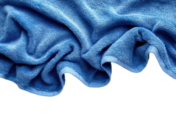 Soft blue towel fabric draped elegantly, showcasing texture and comfort. transparent background