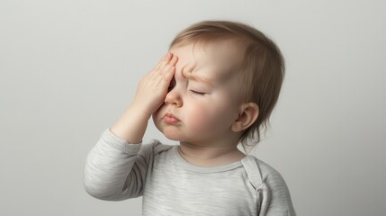 Sleepy Child with Hand on Face Expression