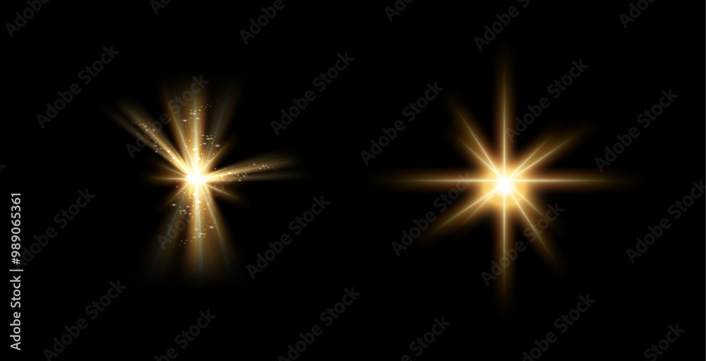 Poster set of glare of spotlight, isolated flashes of light rays. vector radiance and glitter effect. colle