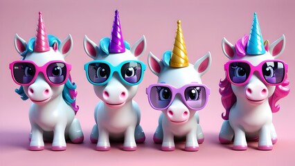 The unicorns could wear playful accessories to enhance their personalities. Sparkles might wear a silly party hat, Dazzle could have a sparkling tiara, Fizzy might sport racing goggles.