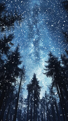 Winter Night Snowfall under the Starry Sky