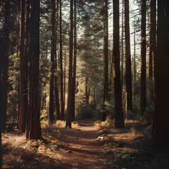 Obraz premium Forest with Lush Green Undergrowth - Peaceful Woodland Landscape