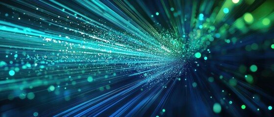 Fototapeta premium Abstract image of light beams and particles creating a dynamic, futuristic atmosphere.