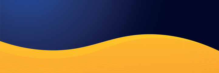 Abstract blue and yellow wave wide background banner curve element with line blue pettern space for text and message design, overlapping layers.
