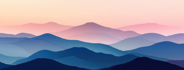 Abstract of a mountain landscape with a gradient sky in shades of blue and pink.