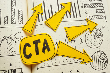 Abbreviation call to action CTA with arrows. Can symbolize marketing effectiveness and conversion strategies.