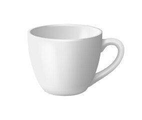 Minimalist mockup ceramic cup with handle for coffee or tea beverage. Vector realistic isolated mug for drinking warm drink, shop or store, restaurant serving. Kitchenware for home