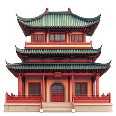 Obraz premium Traditional Asian temple with intricate design, isolated on white background transparent background