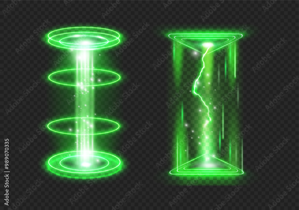 Poster portal for game, isolated futuristic teleportation effect with lightning and glowing light. vector s