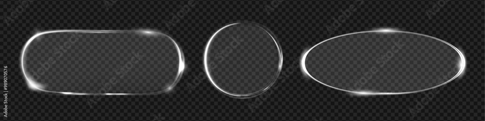 Aufkleber Blank banners of glass or plastic. Vector isolated set of circular and rounded geometric shapes. Borders and frames for copy space. Presentation or technological background for products