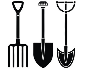 Gardening equipment agriculture spade shovel line art