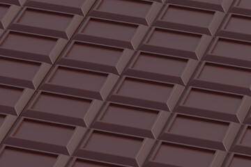 Close-up of a chocolate bar. Sweet snack. Delicious food. Confectionery tile. 3d render