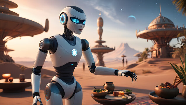 A robot is practicing about alien culture