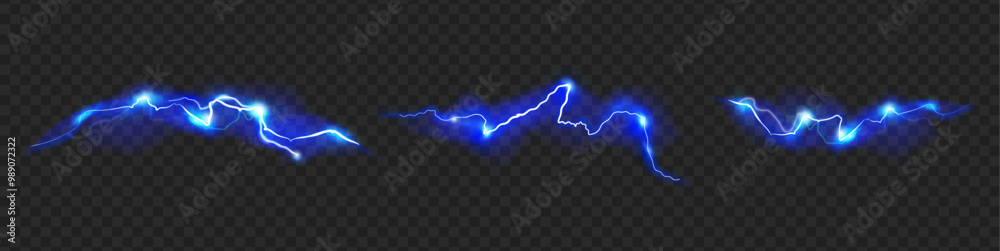Poster powerful electrical discharge, isolated set of lines with sparkles and high voltage. vector realisti