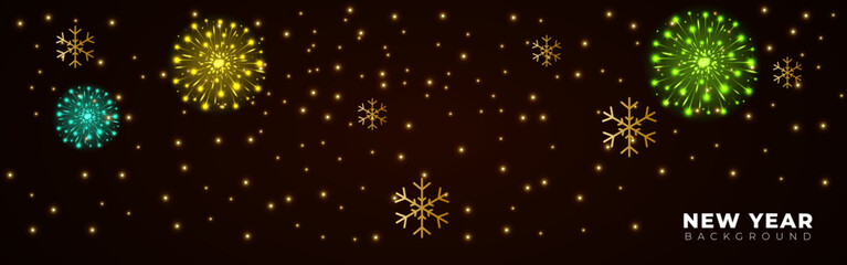 Vector illustration of Happy New Year background with bursting fireworks social media feed template