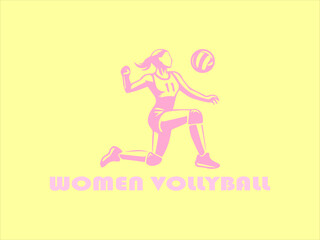 Pink silhouette of female athlete jumping to spike a volleyball. Perfect for sports posters, vektor and background social media graphics, and fitness websites.