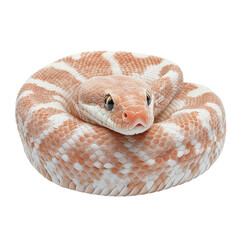 Obraz premium A small brown and white snake is curled up on a white background