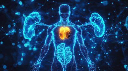 Fototapeta premium an anatomical illustration highlighting the adrenal glands, representing their role in the endocrine system