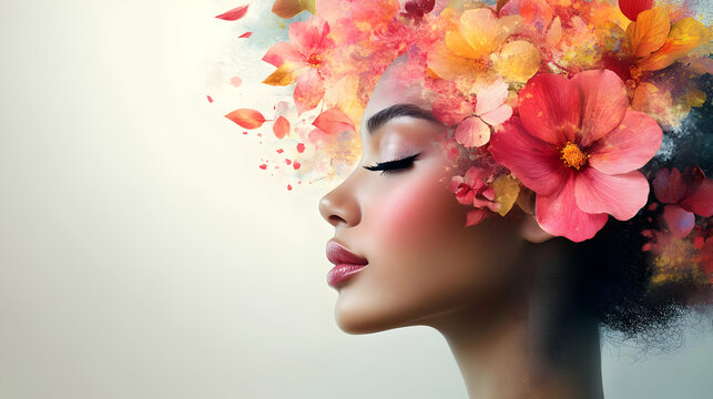 Blooming Beauty: A Woman Surrounded by Flowers with Closed Eyes