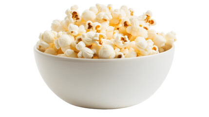 A bowl of popcorn is sitting on a white background