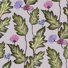 Seamless vector pattern of elegant purple violets