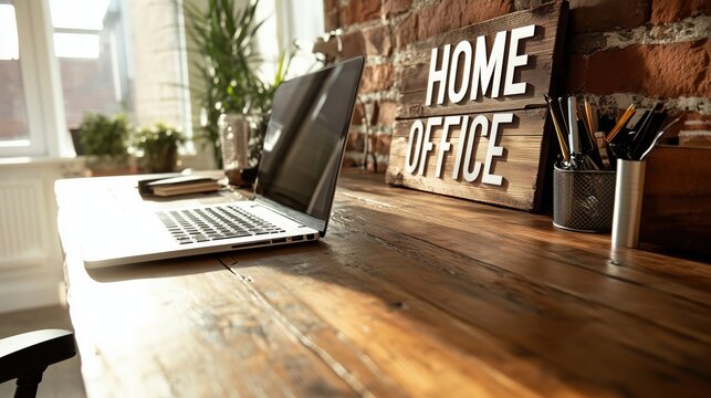Modernes Home-Office-Setup mit rustikalem Dekor f&uuml;r Produktivit&auml;t und Stil