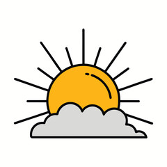 Shiny sunrise line art vector with sun rising over clouds, perfect for minimal designs.