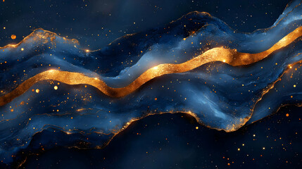 Abstract Blue and Gold Glitter Swirls, Stunning Background, Artistic Design