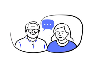 Fototapeta premium Grandma and Grandpa with Speech Bubble, Abstract Blob Background, Family Communication and Generational Bonding Concept Vector Art