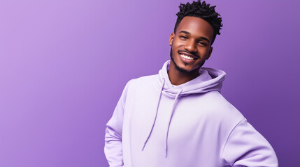 Obraz premium Casual Vibes: Handsome Young Man Posing in Lavender Against Purple