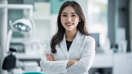 Obraz premium Confident Care: Dentist Smiling in a White Coat