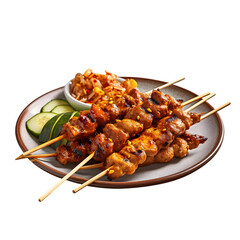 The satay is served on a plate with a beautiful top view