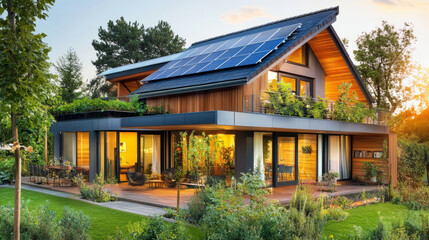 Fototapeta premium A modern home using solar-powered eco-friendly appliances with energy-efficient labels
