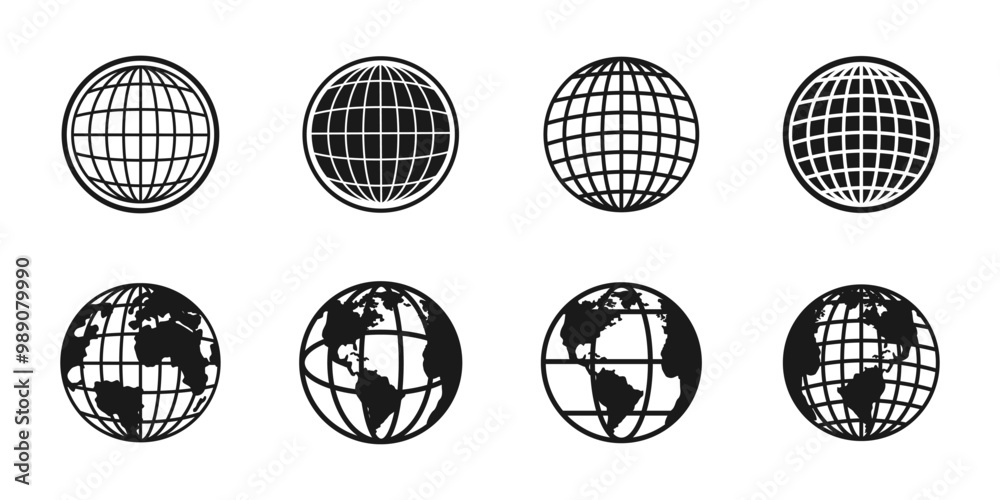 Wall mural globes with world maps. earth vector icons. earth icon. globes. earth globe with continents. globe. 
