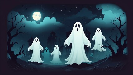 ghosts spooky elements for scary night decoration Halloween background