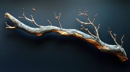 A Twisted Branch with Buds Against a Dark Background