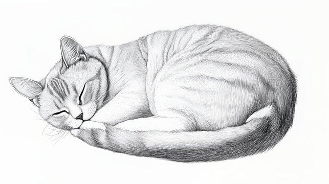 Friedlich schlafende Katze - Bleistiftzeichnung f&uuml;r Poster oder Karten