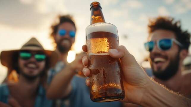 Fr&uuml;hlingsfest mit Freunden: Bier ansto&szlig;en im Freien